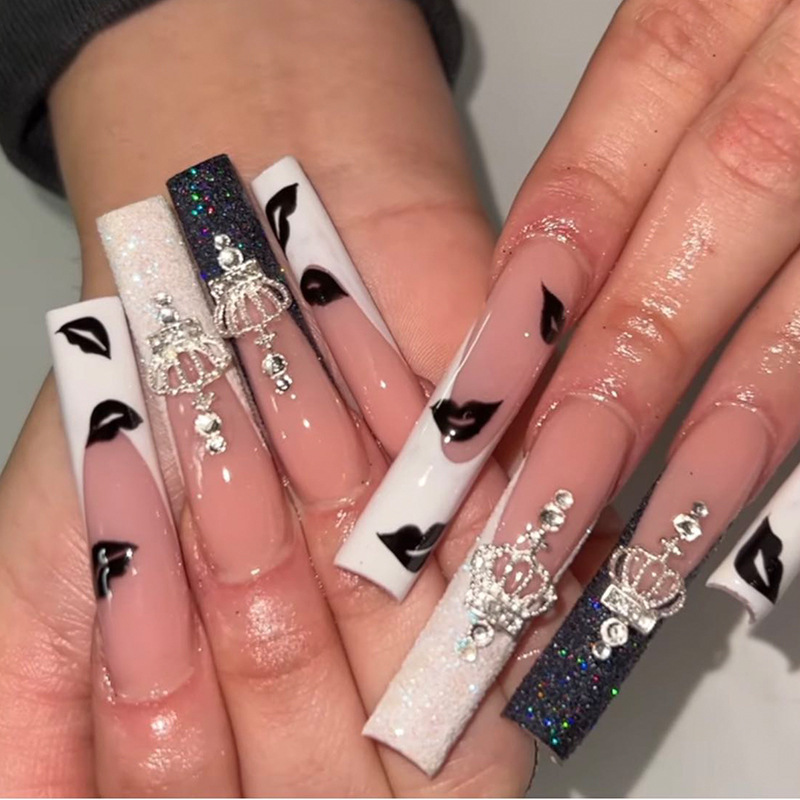 Nail Art Gliter - French Tip Press on Nails Long