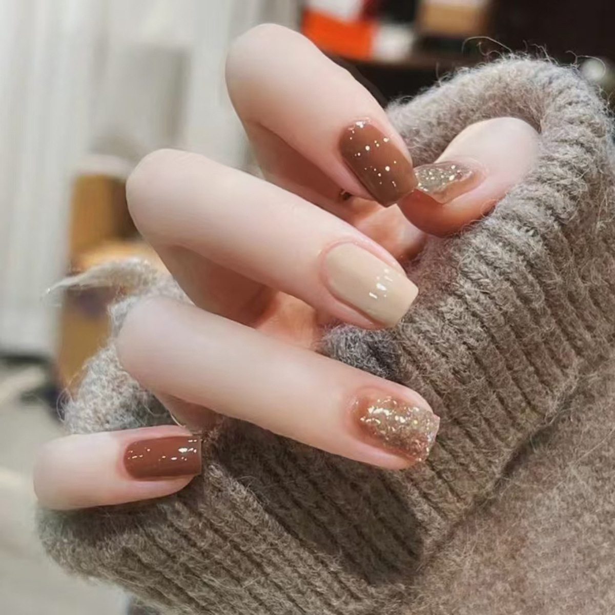 Nail Art Gliter - 24Pcs Caramel Brown Ombre Glitter Stick