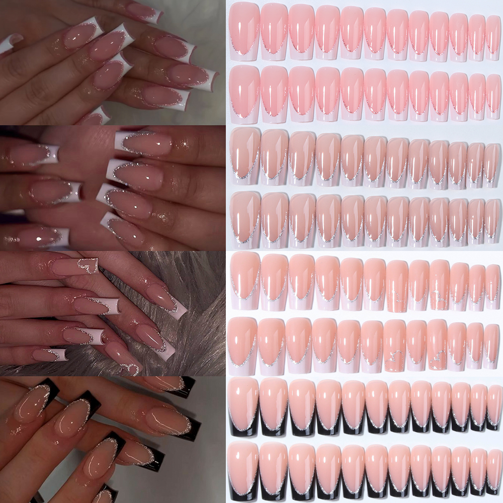 Nail Art Gliter - 96Pcs(4Mixed) Long Coffin Heart Nails Glitter