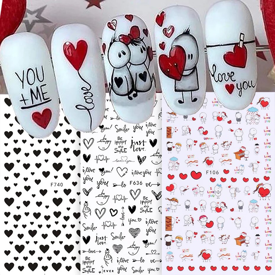 Nail Art Valentines Day - 6PCS 3D Valentines Day Nail Art
