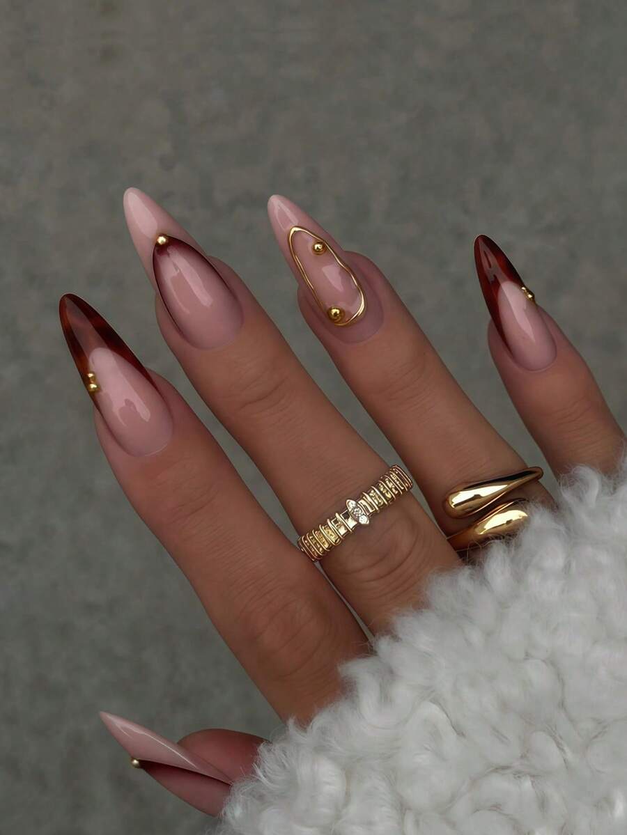 Nail Art Gold - French leopard acrylic nail art set