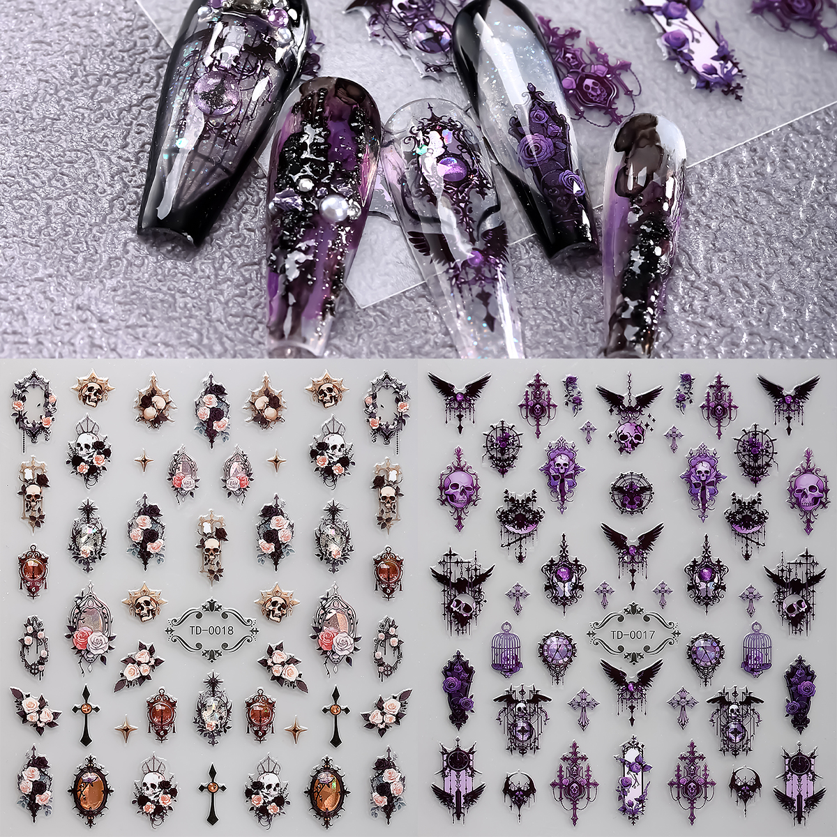 Nail Art Gothic - 2pcs 5D Pink Purple Gothic Nail