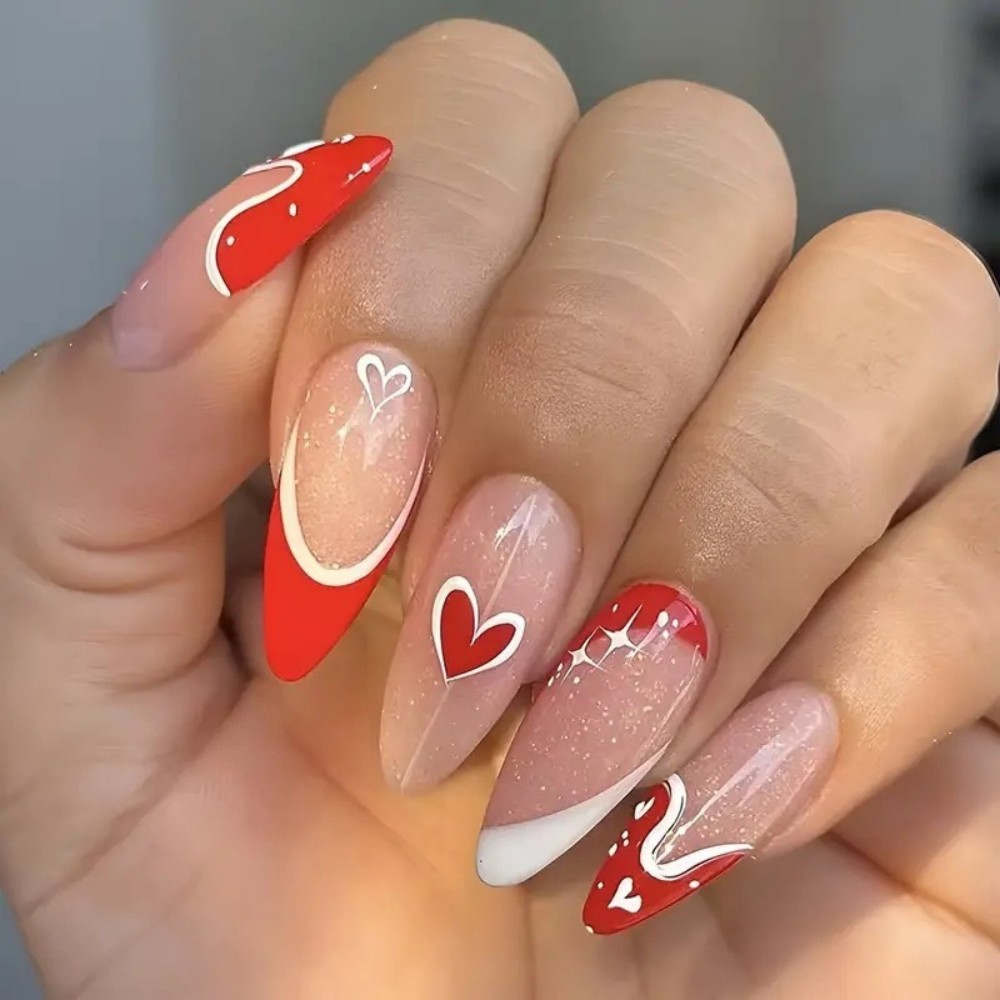 Nail Art Gliter - 24pcs French Tip Press On Nails