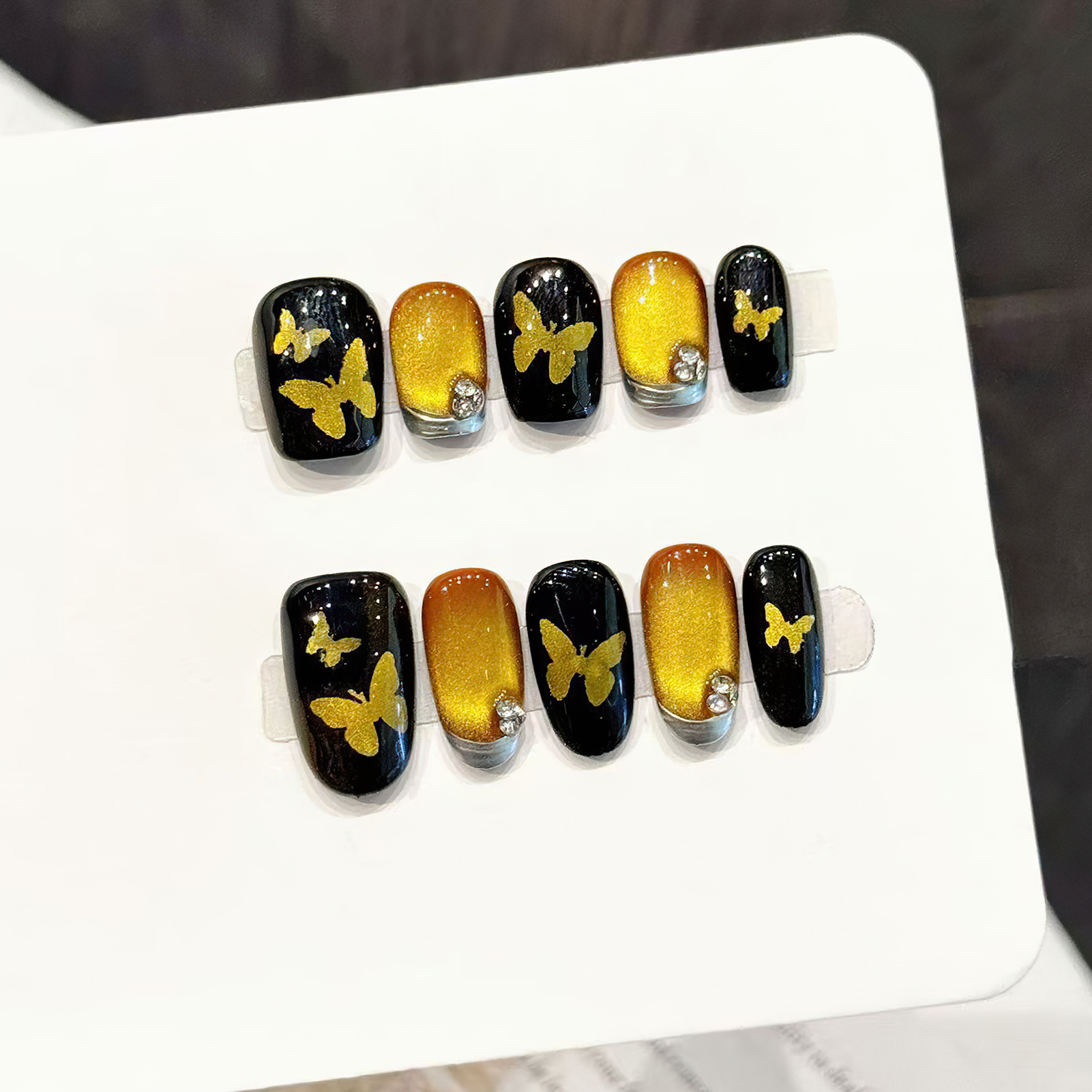 Nail Art Gold - 10Pcs Hand-made alse Nails with Gold