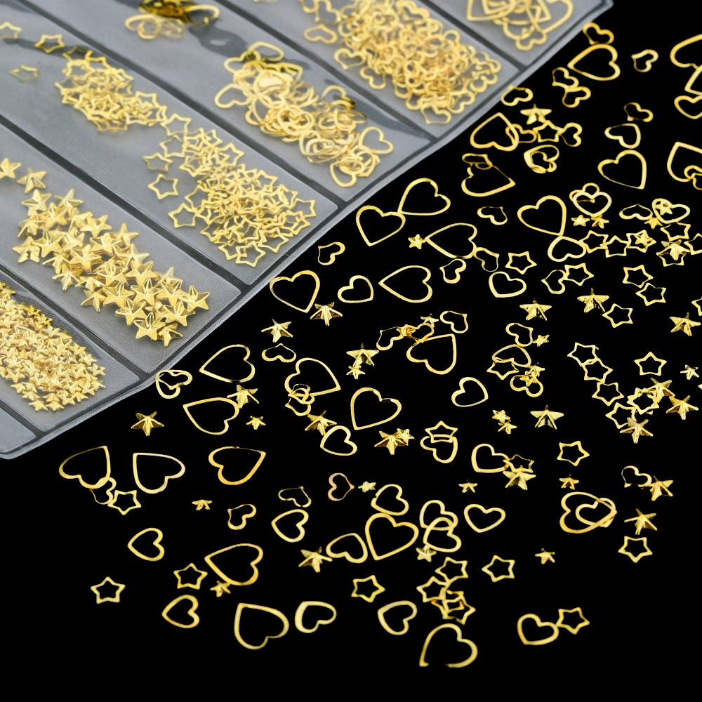 Nail Art Gold - Mix Glitter Metal Frame Gold Nail