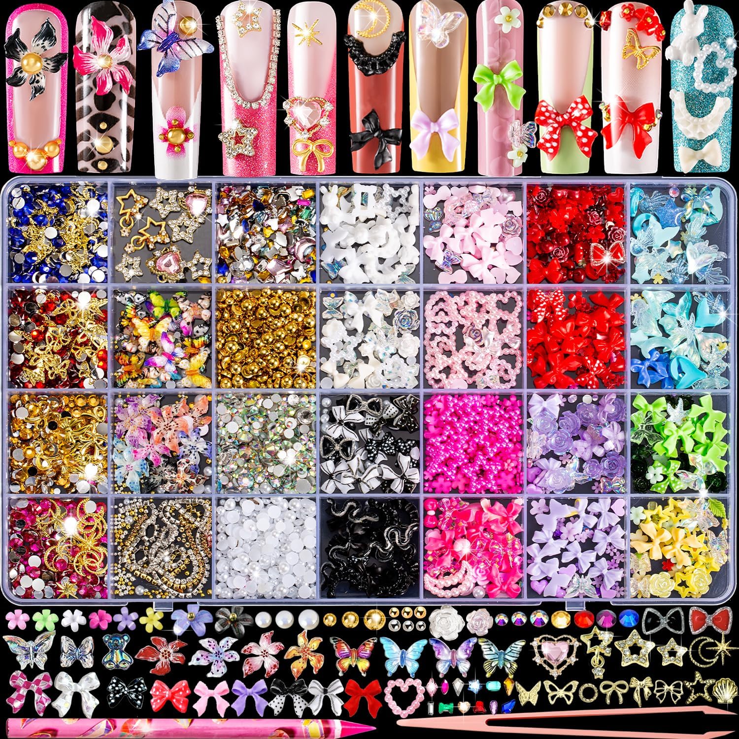 Nail Art Gold - 8000pcs 3D Nail Charms & Gems