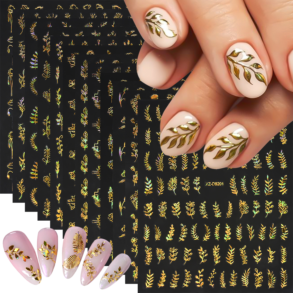 Nail Art Gothic - 12pcs/set 3D Shiny Leaf Flower Nail