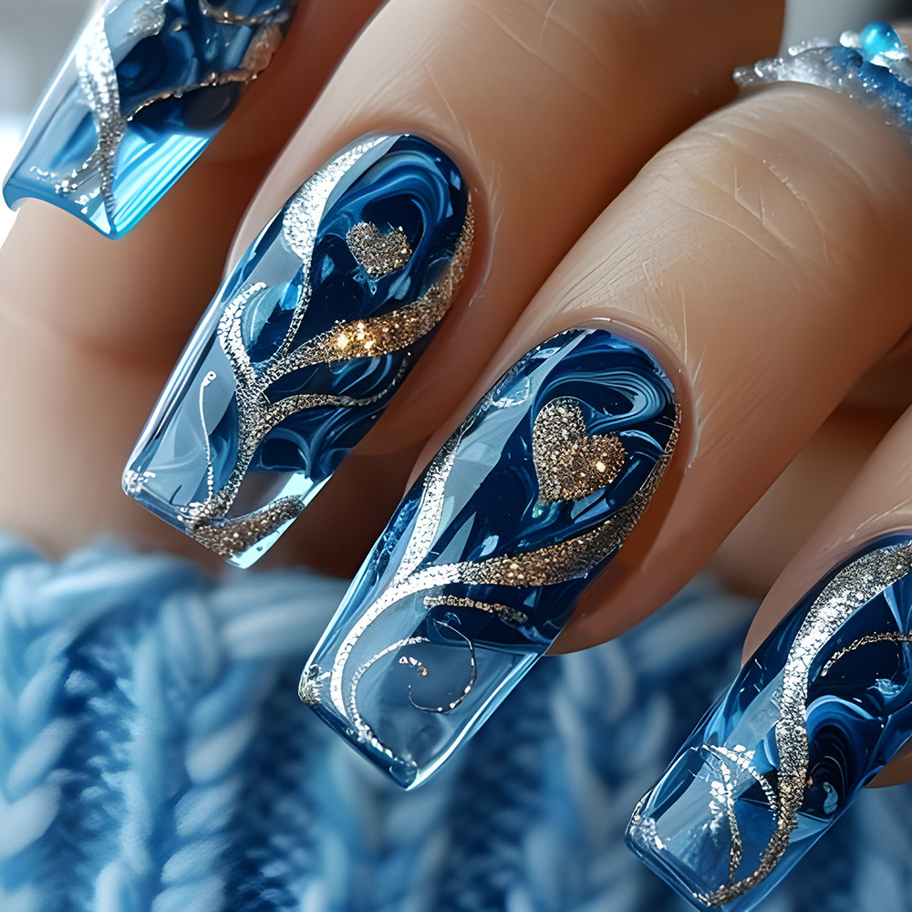 Nail Art Gold - Gold Curve Sea Wave Press On