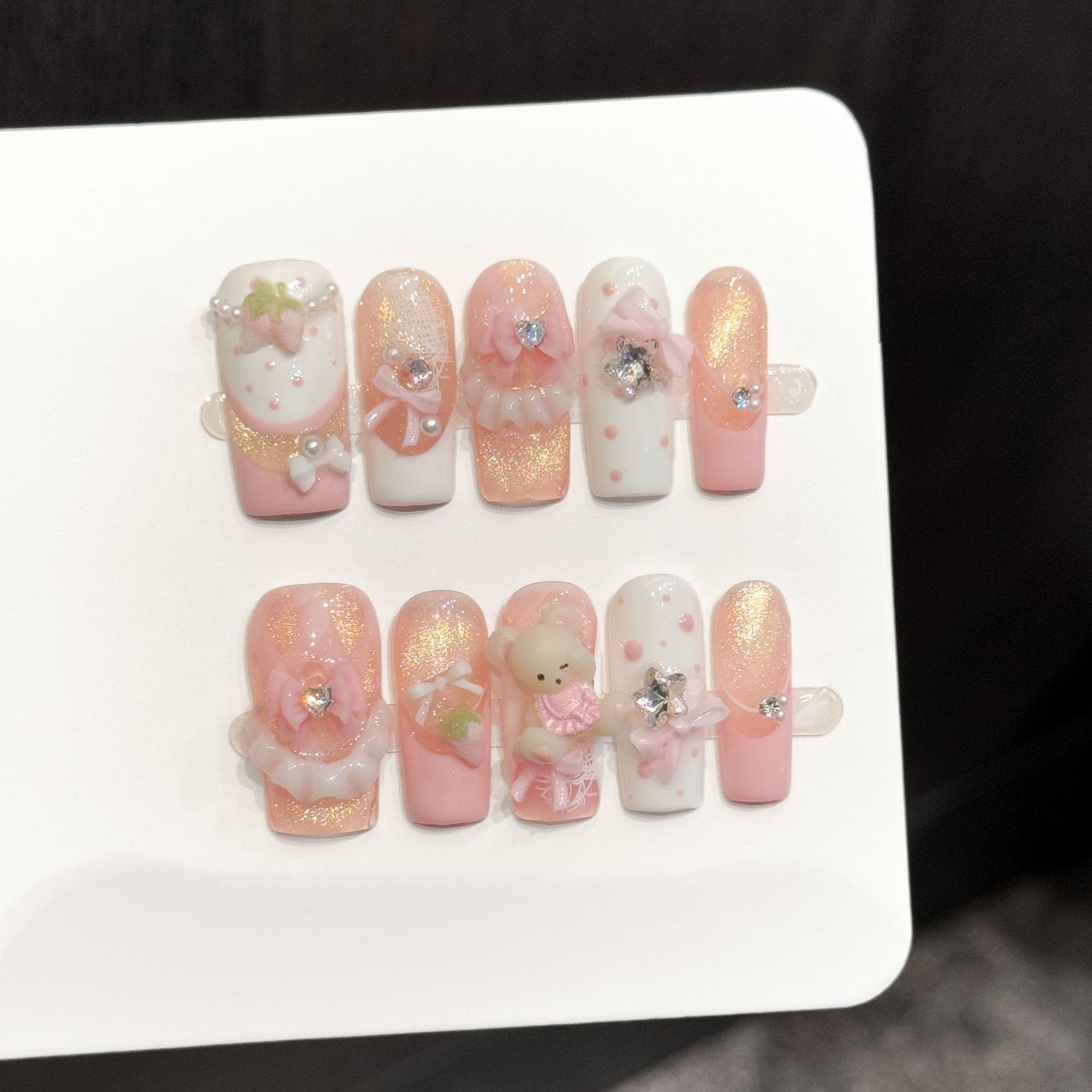 Nail Art Gold - 10pcs Pure Hand Pressed Long Square