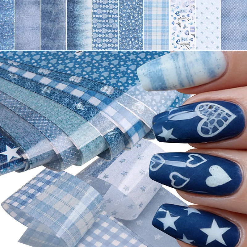 Nail Art Denim - 10Sheets Blue Denim Nail Transfer Foil