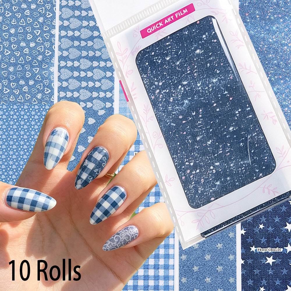 Nail Art Denim - 10 Rolls 3.8*20cm Denim Style Nail