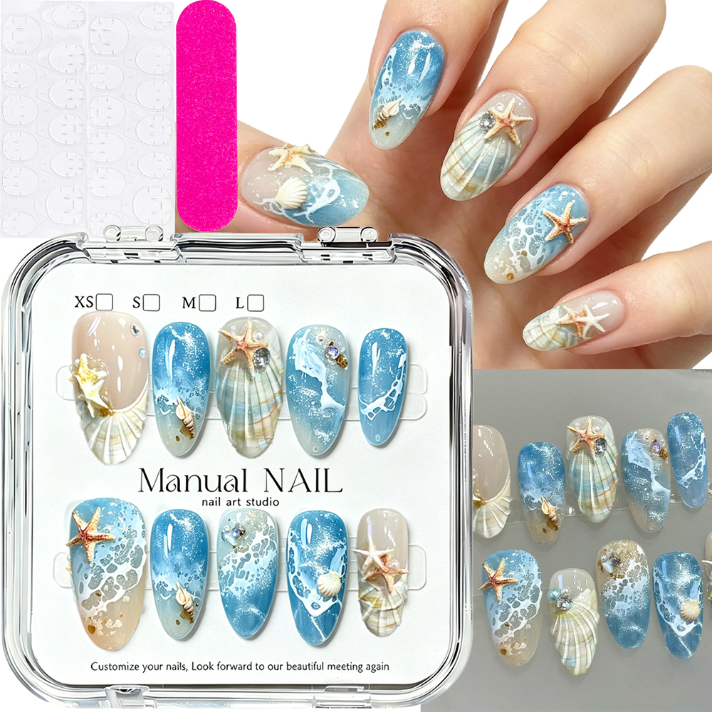 Nail Art Xs - 10pcs Ocean Wave Beach Press On