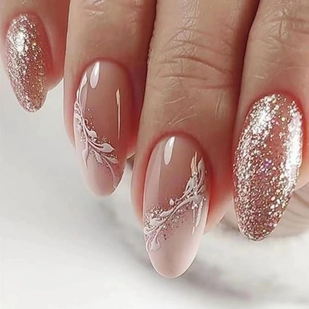 Nail Art Gliter - 24Pcs Christmas Press on Nails White