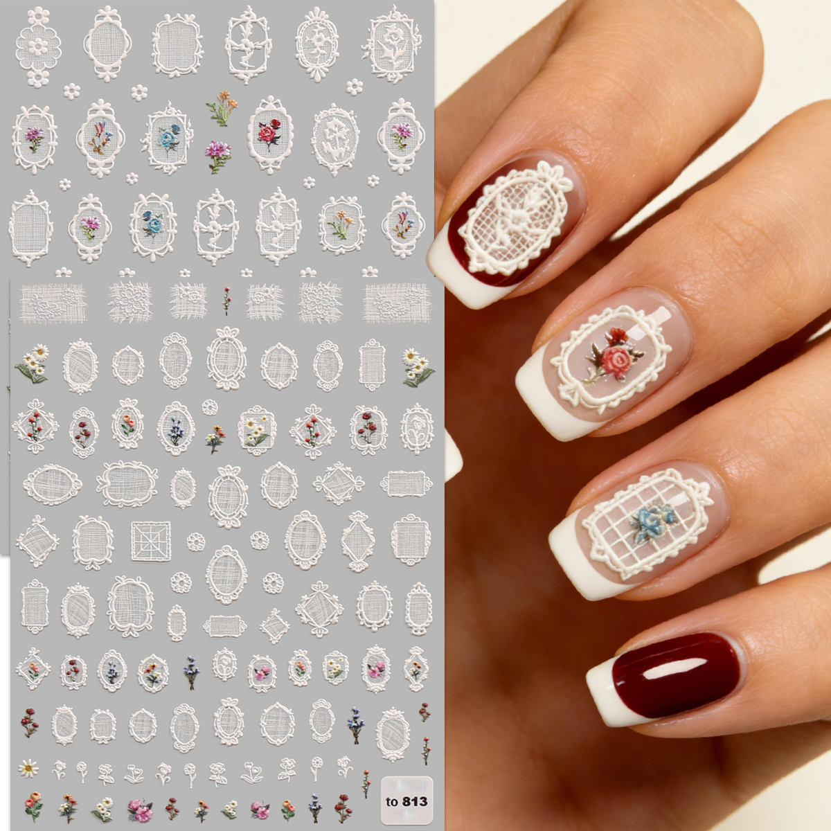 Nail Art Denim - 2pcs retro lace pattern frames, cartoon