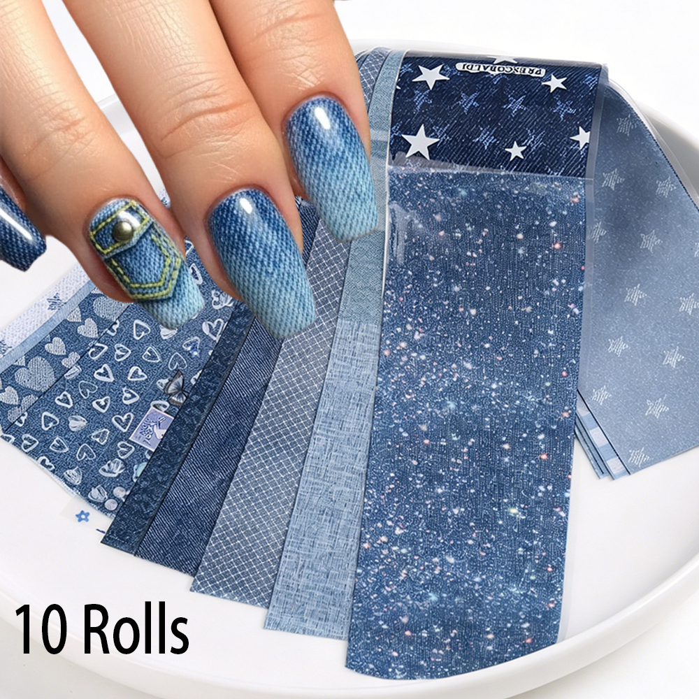 Nail Art Denim - 10 Rolls 3.8*20cm Retro Salt-style Denim