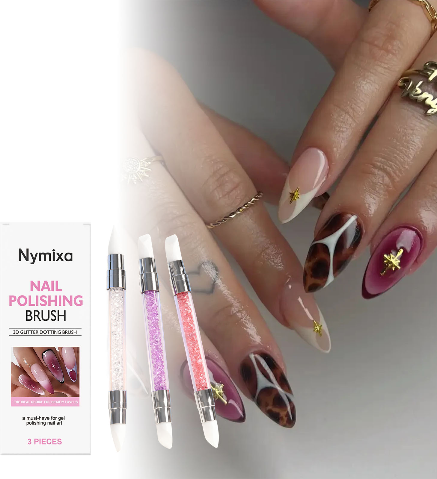 Nail Art Dotting Tool - Nymixa 3 PCS Dual Head Silicone