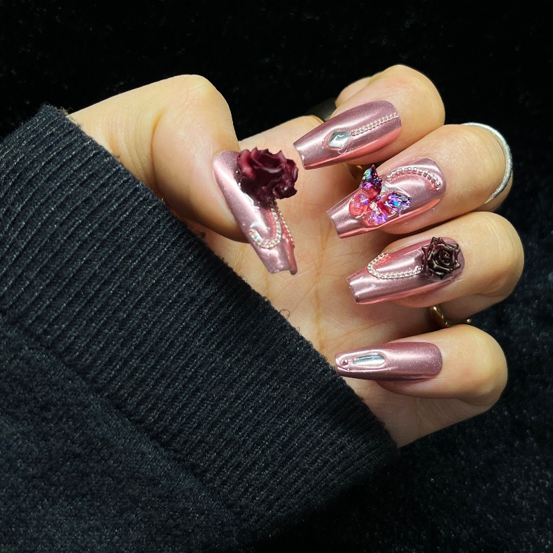 Nail Art Gold - 10PCS Rose Gold Press on Nails