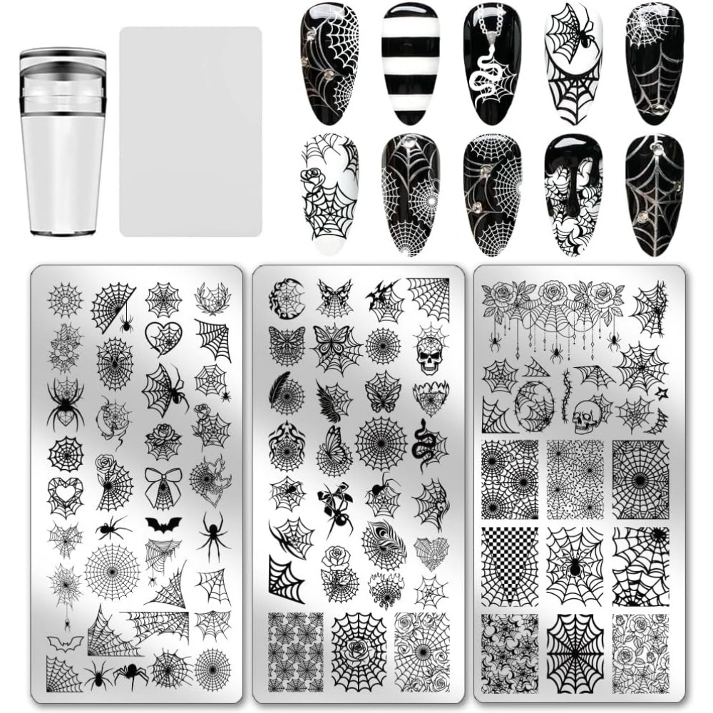 Nail Art Gothic - 3pcs Spider Web Nail Stamping Plates