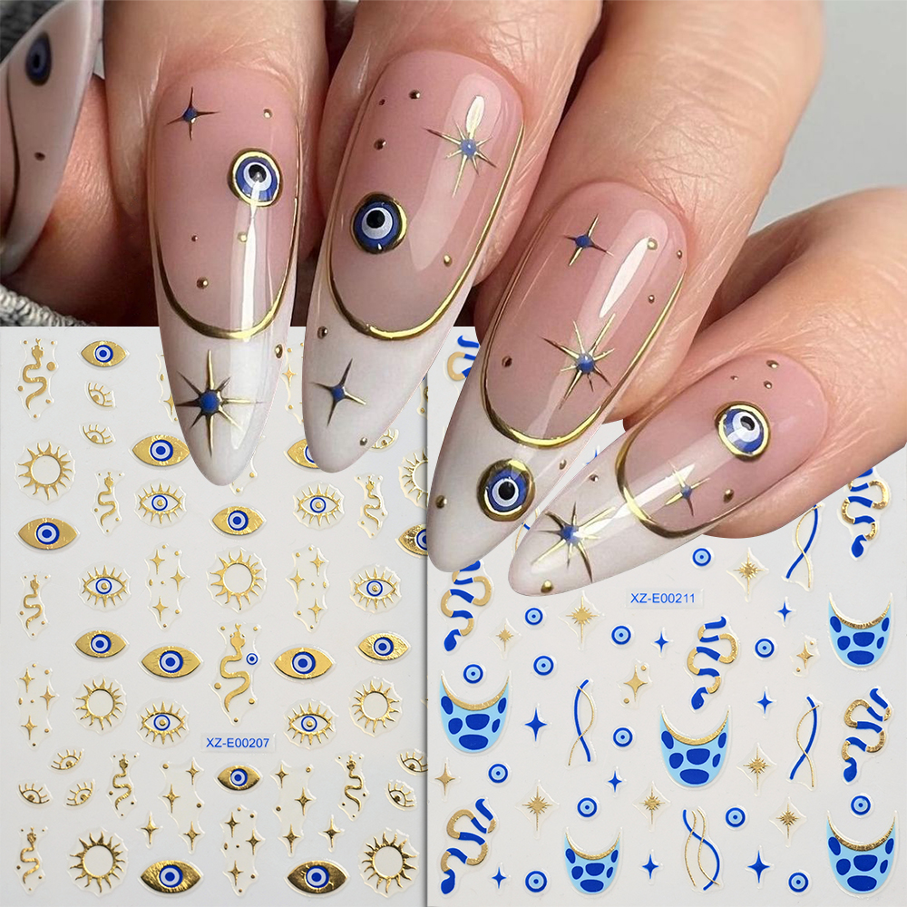 12Pcs 3D Bronzing Blue Evil Ey – Nail Art Gothic recenzja i cena