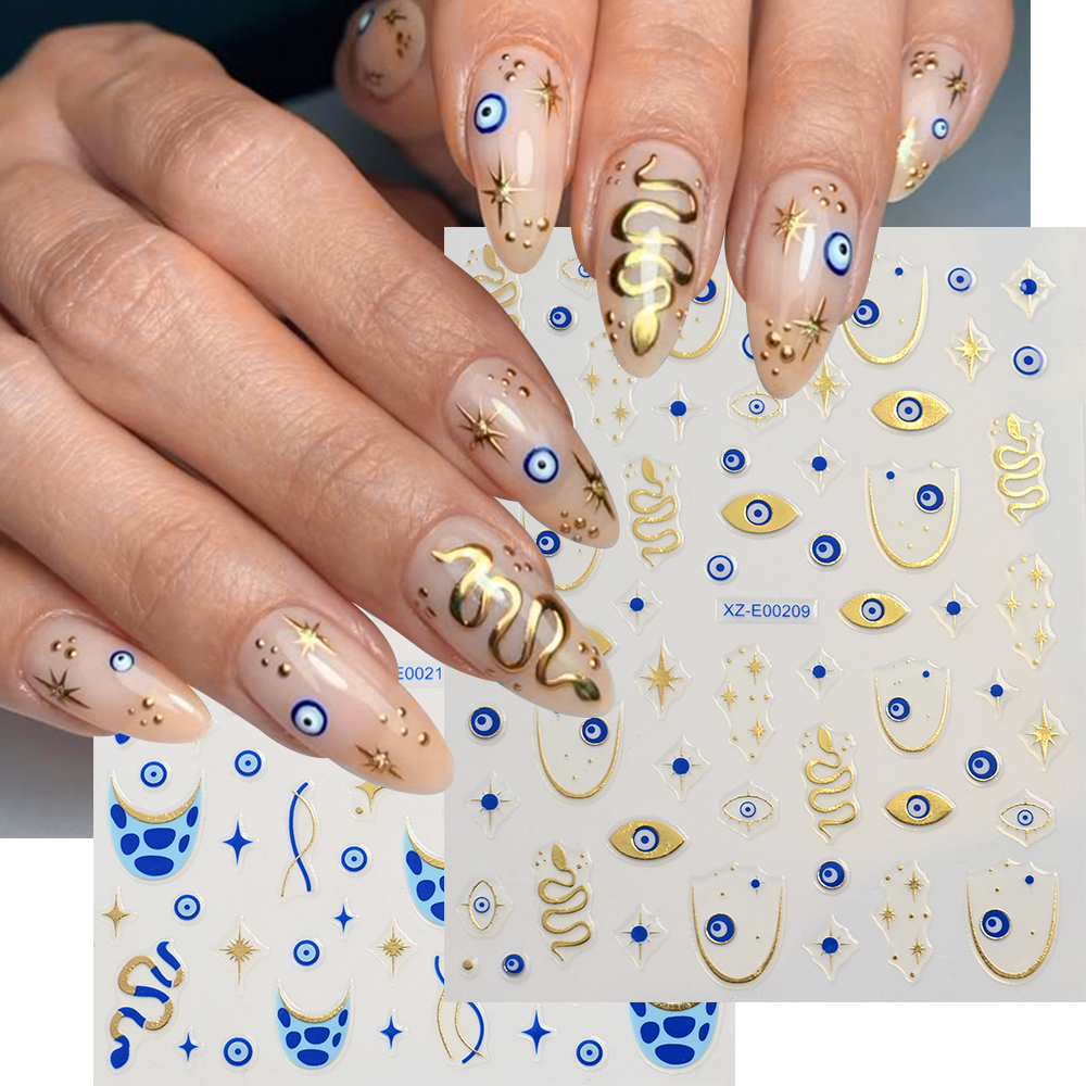 12Pcs 3D Bronzing Blue Evil Ey – Nail Art Gothic recenzja i cena