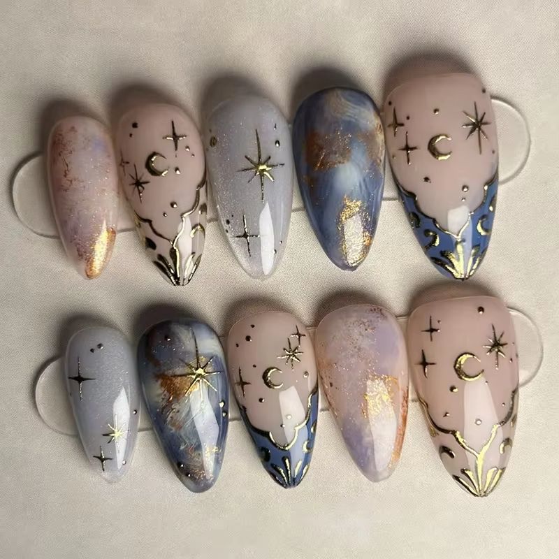 24Pcs Short Almond Nails Set F – Nail Art Gliter recenzja i cena