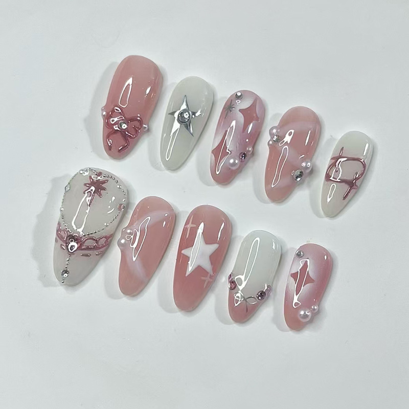 24Pcs Short Almond Nails Set F – Nail Art Gliter recenzja i cena