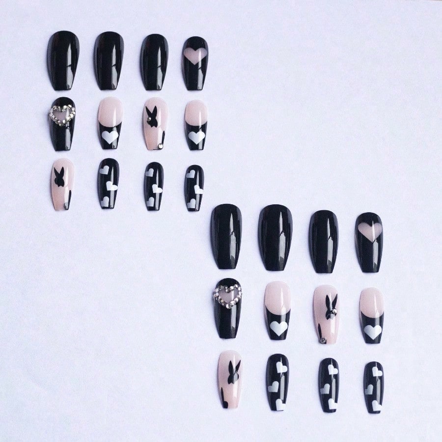 Black White Heart Press On Nai – Nail Art Gothic recenzja i cena
