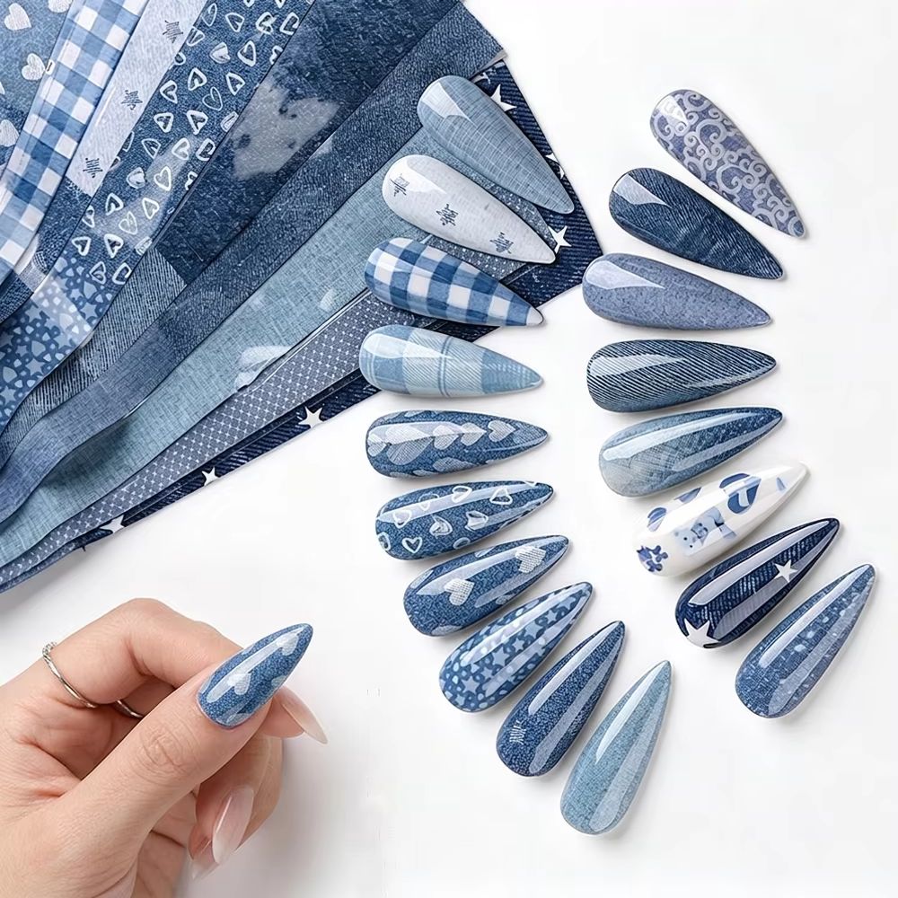 10Pcs/Lot Denim Print Nail Tra – Nail Art Denim recenzja i cena