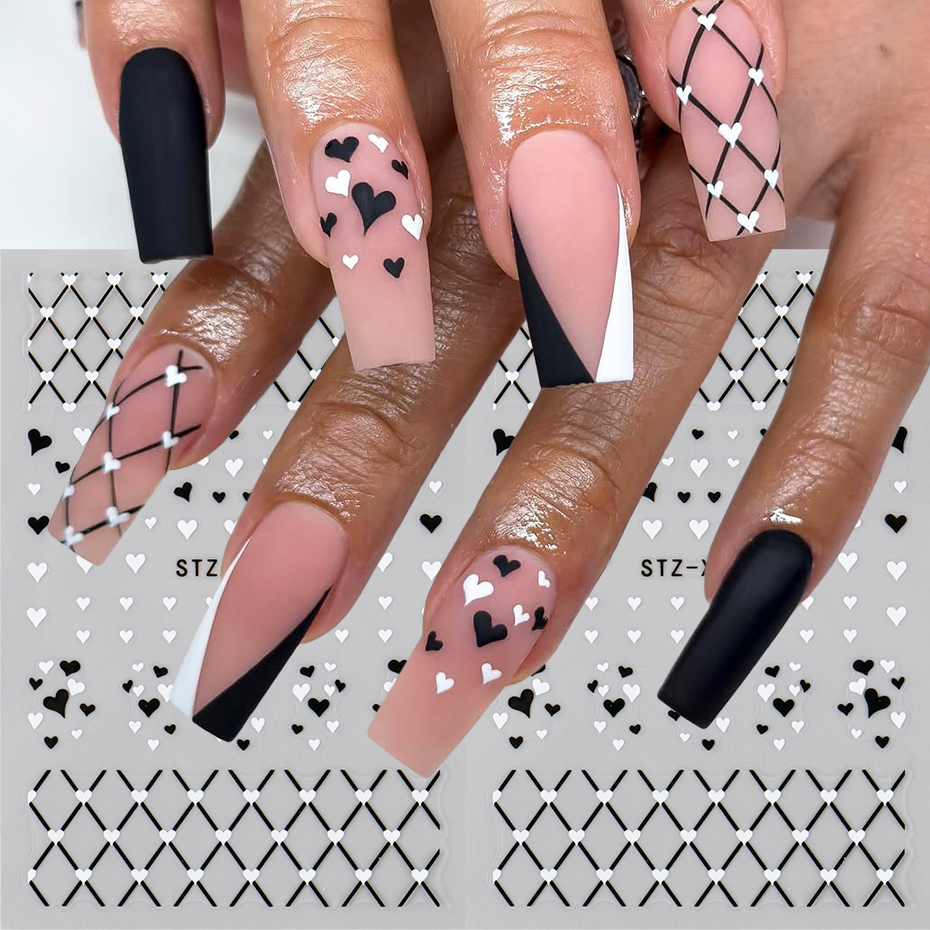 2/3pcs Black White Love Heart  – Nail Art Valentines Day recenzja i cena