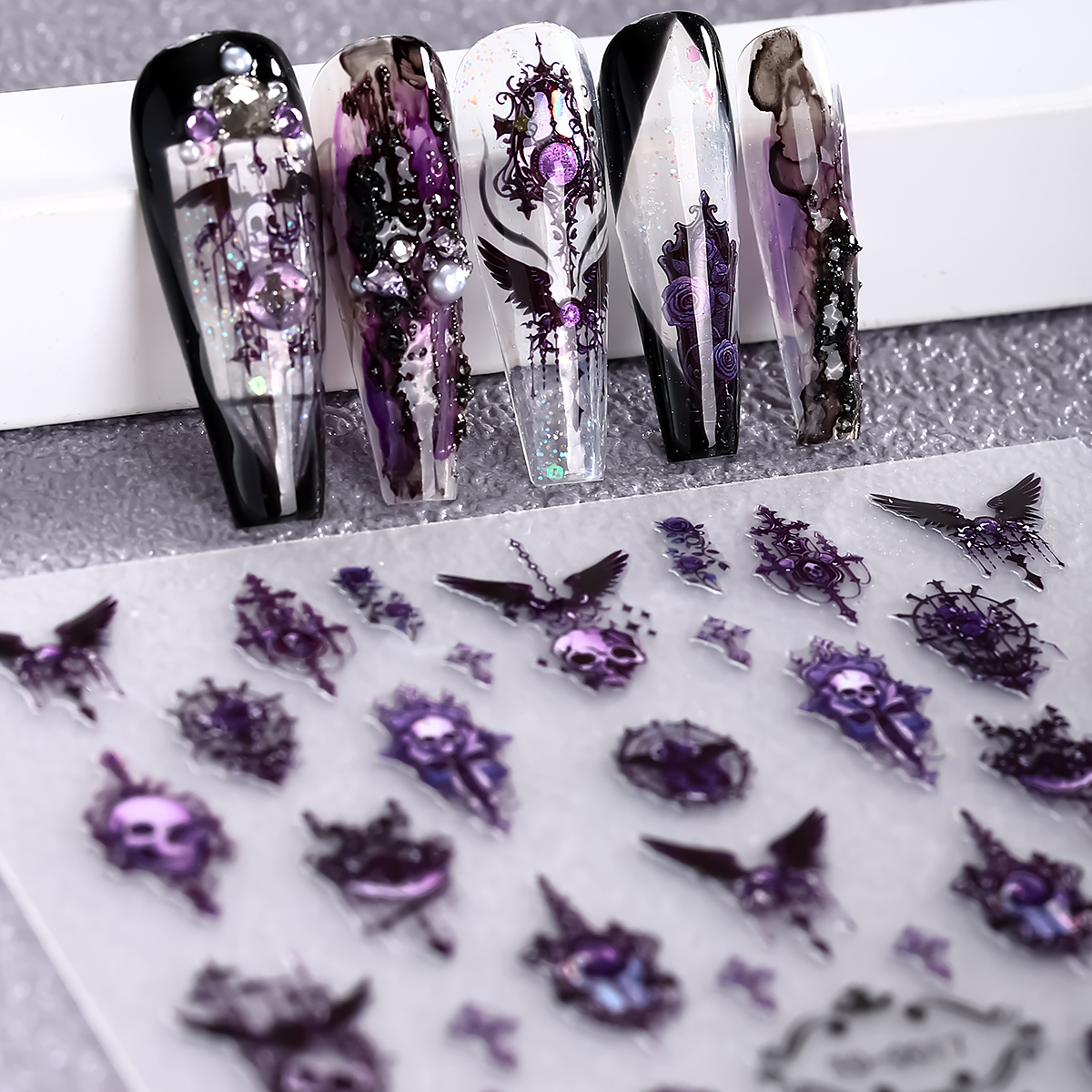 2pcs 5D Pink Purple Gothic Nai – Nail Art Gothic recenzja i cena