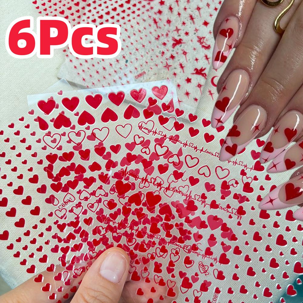 6Pcs/Set Red Love-Heart Valent – Nail Art Valentines Day recenzja i cena