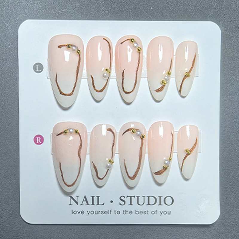 10pcs Almond Handmade Press on – Nail Art Gold recenzja i cena