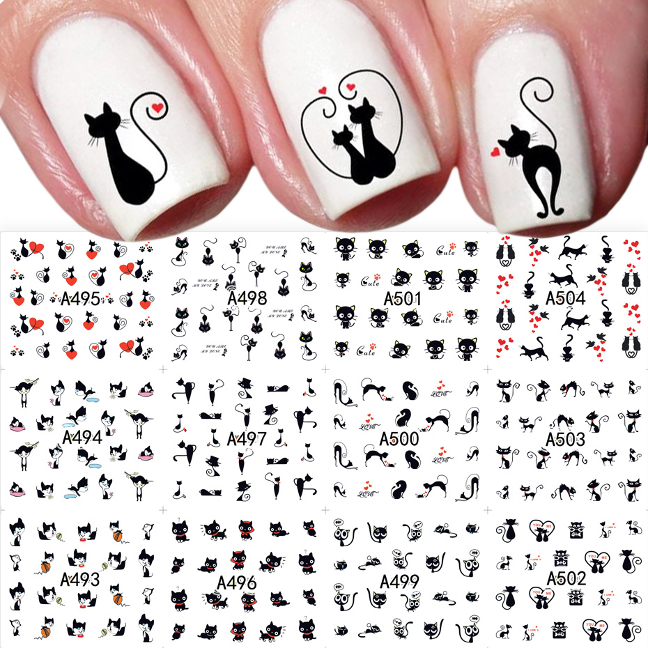 12pcs Black Cat Stickers Nail  – Nail Art Valentines Day recenzja i cena