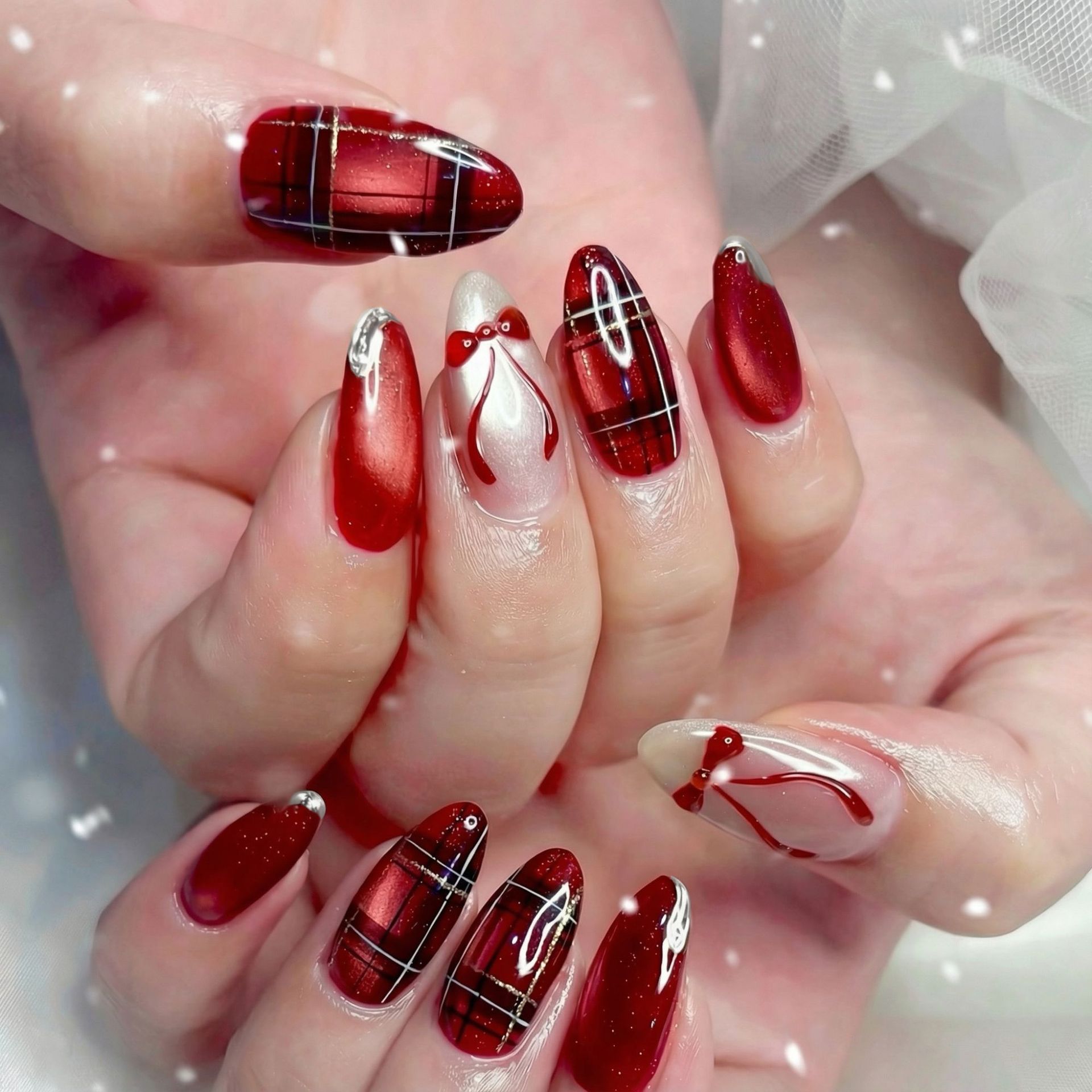 24PCS Red 3D Bow Cat Eye False – Nail Art Valentines Day recenzja i cena