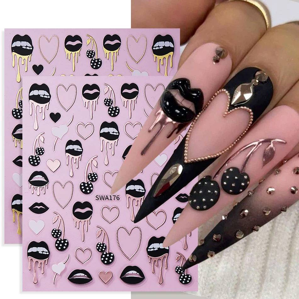 2pcs Black Lips Love Heart Nai – Nail Art Valentines Day recenzja i cena