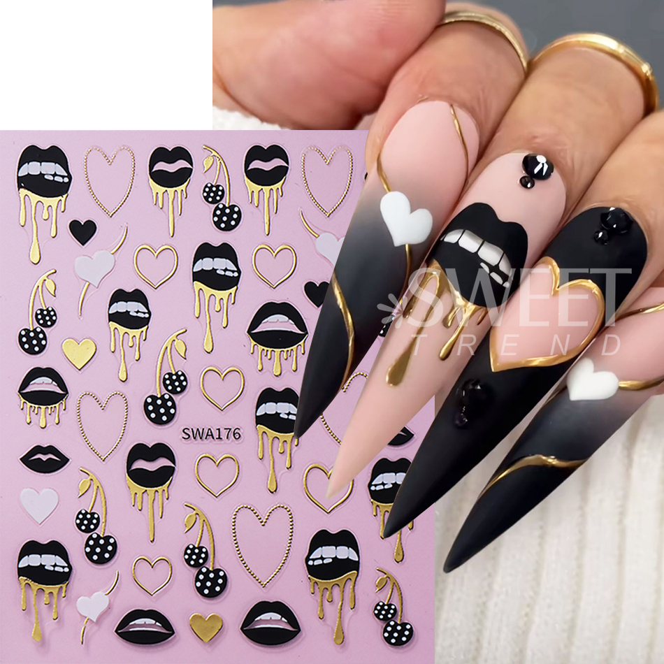 2pcs Black Lips Love Heart Nai – Nail Art Valentines Day recenzja i cena