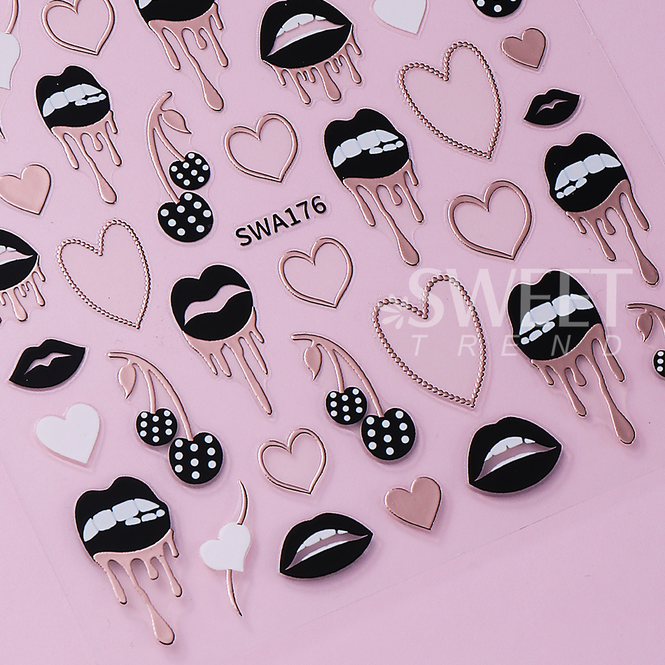 2pcs Black Lips Love Heart Nai – Nail Art Valentines Day recenzja i cena