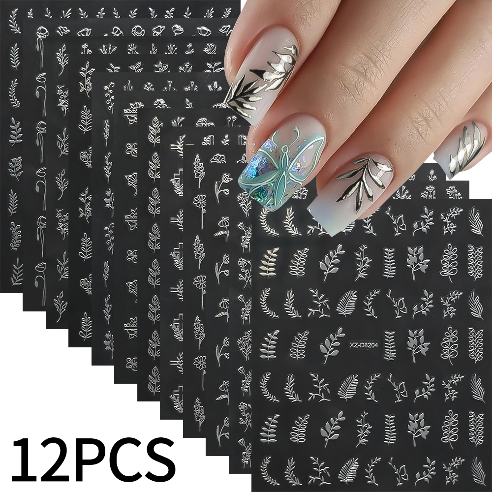 12pcs/set 3D Shiny Leaf Flower – Nail Art Gothic recenzja i cena