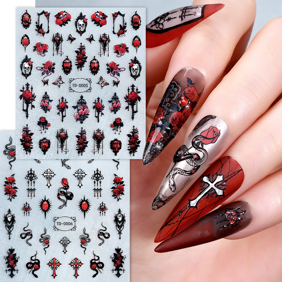2pcs Black Red Gothic Hallowee – Nail Art Gothic recenzja i cena
