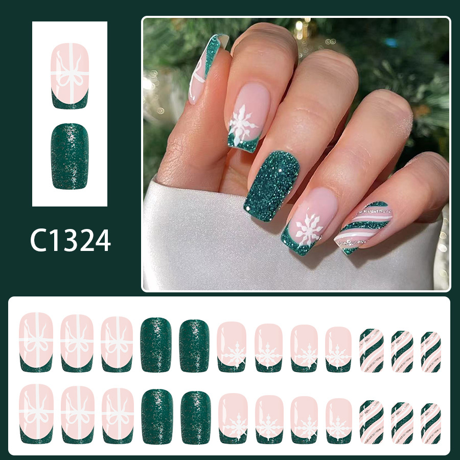 24Pcs Christmas Green French T – Nail Art Xmas 2025 recenzja i cena