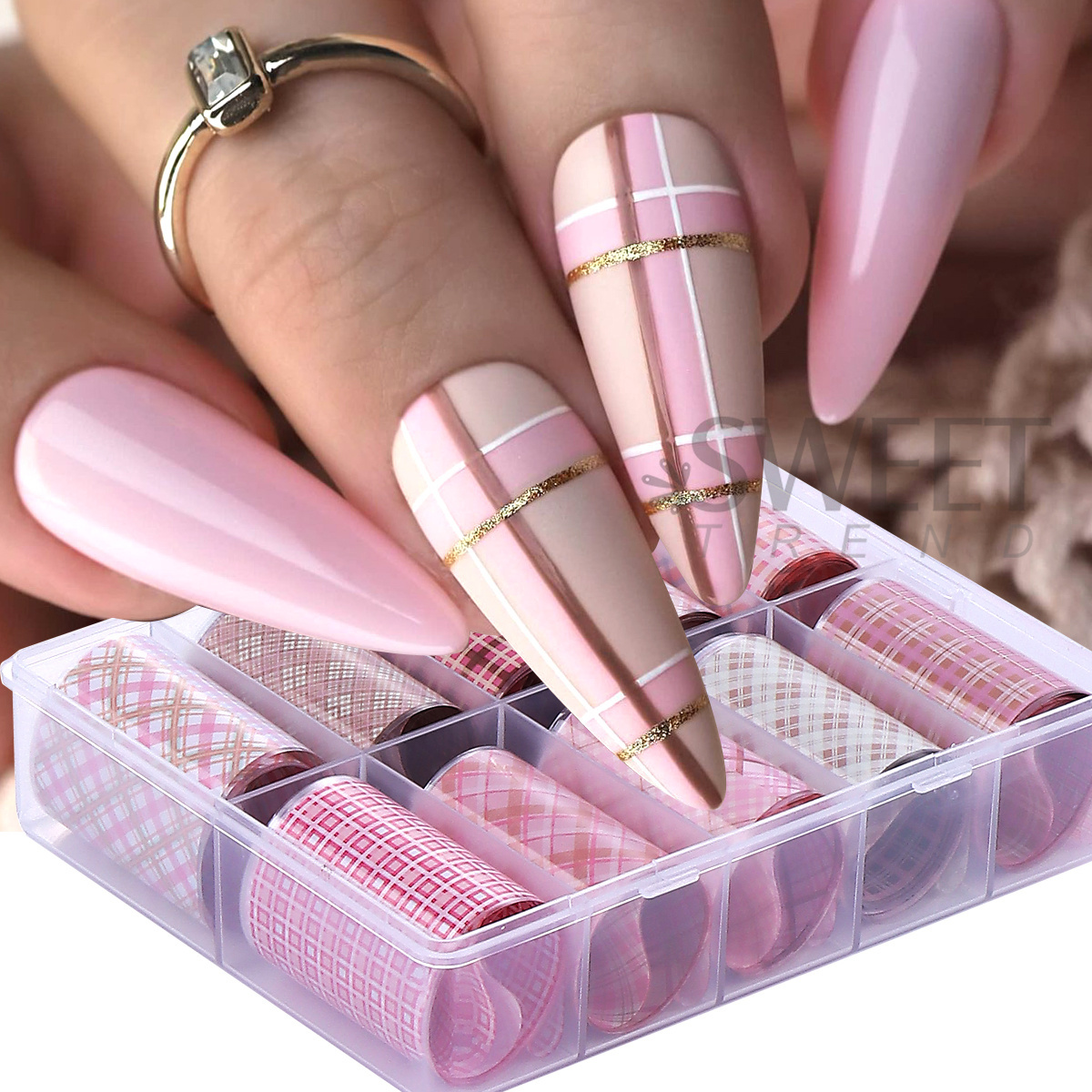 10 Rolls/Box Pink Plaid Design – Nail Art Valentines Day recenzja i cena