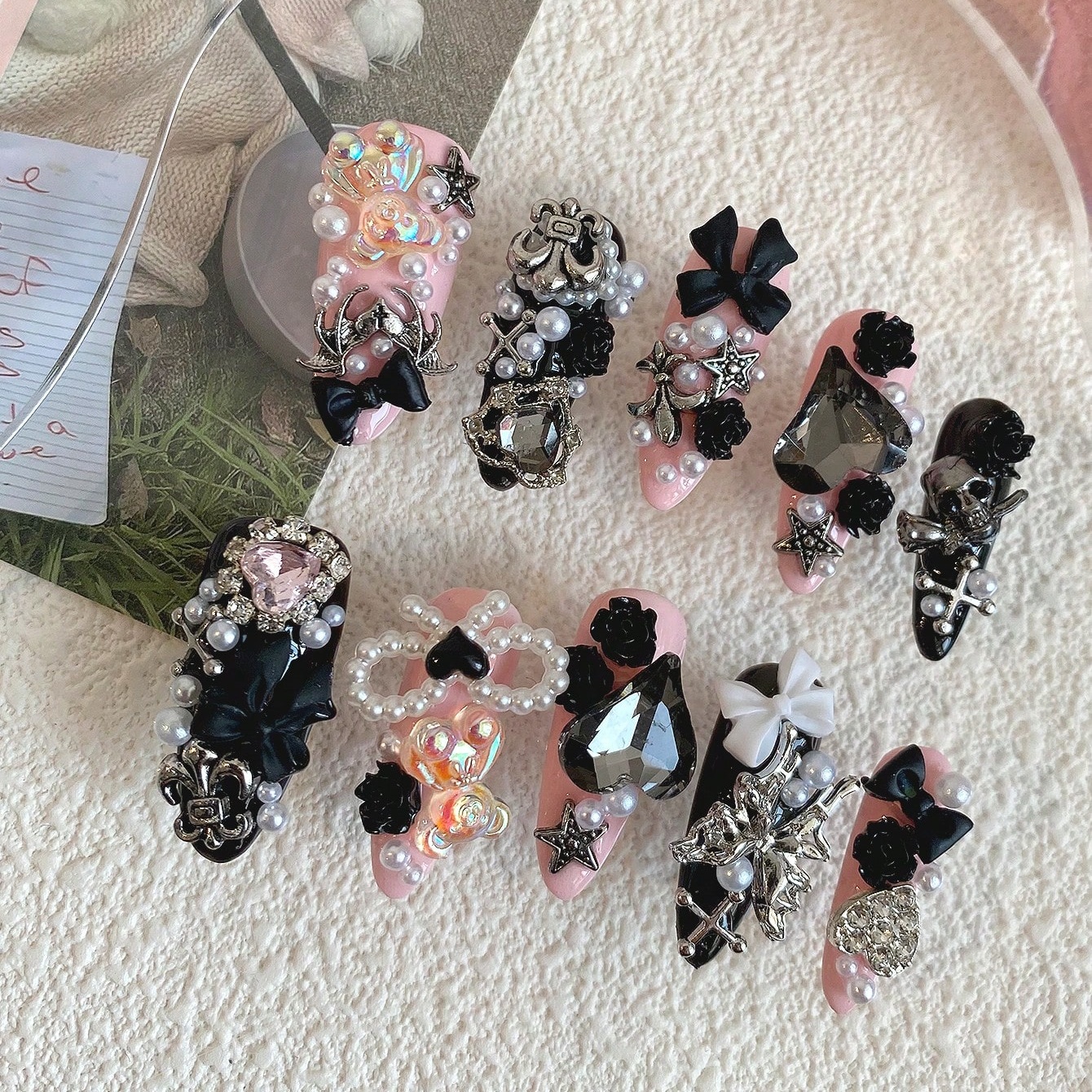 10pcs Long Coffin Pink Black G – Nail Art Gothic recenzja i cena