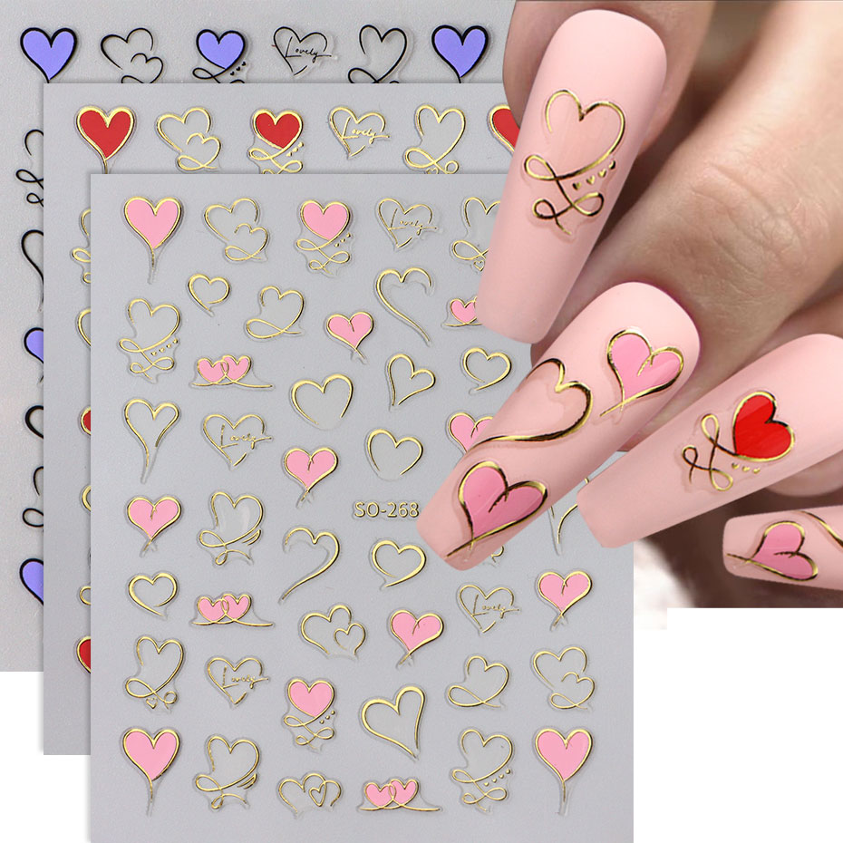 3pcs Y2K Gold Wave Line Heart  – Nail Art Valentines Day recenzja i cena