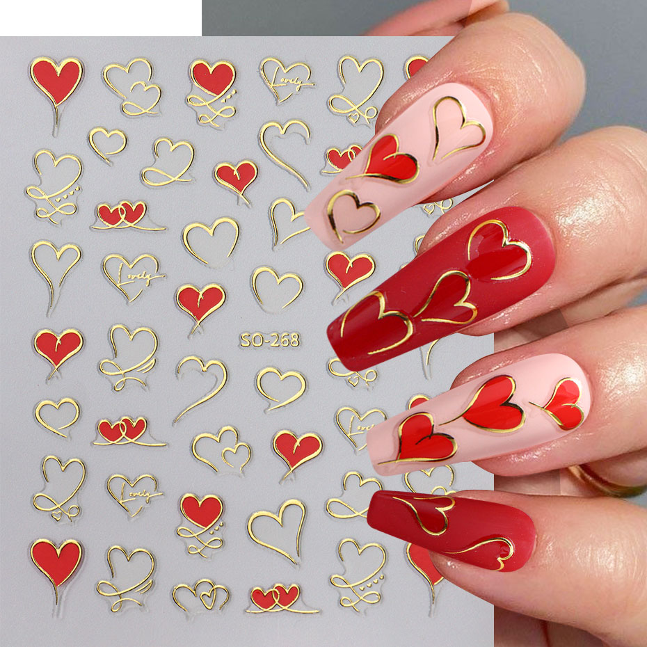 3pcs Y2K Gold Wave Line Heart  – Nail Art Valentines Day recenzja i cena