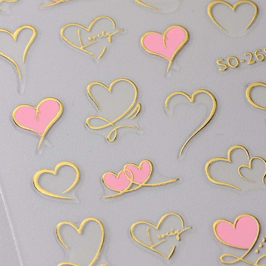 3pcs Y2K Gold Wave Line Heart  – Nail Art Valentines Day recenzja i cena