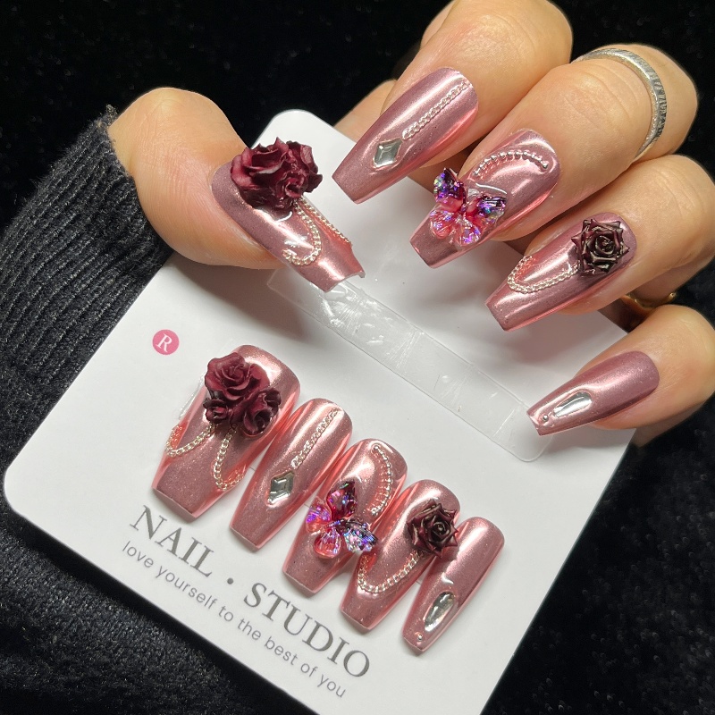 10PCS Rose Gold Press on Nails – Nail Art Gold recenzja i cena