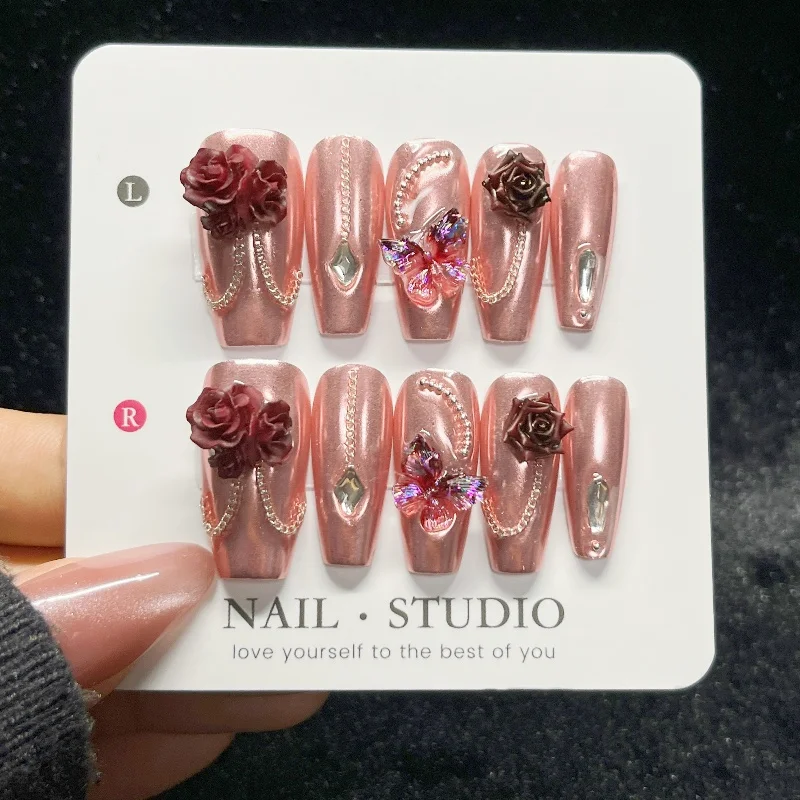 10PCS Rose Gold Press on Nails – Nail Art Gold recenzja i cena