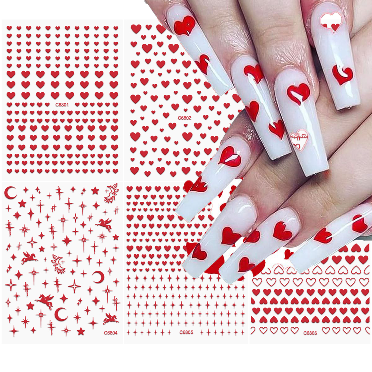 6Pcs/Kit Valentines Day 3D Red – Nail Art Valentines Day recenzja i cena